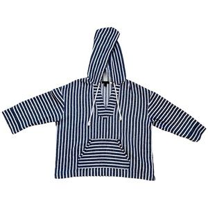 🌊 J. CREW Nautical Striped Baja Beach Hoodie Drug Rug Raglan Terrycloth sz L